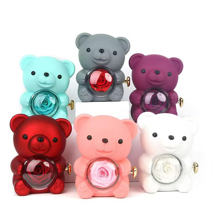 🧸Ourson à Rose Éternelle avec collier – Le Cadeau Ultime pour la Saint-Valentin