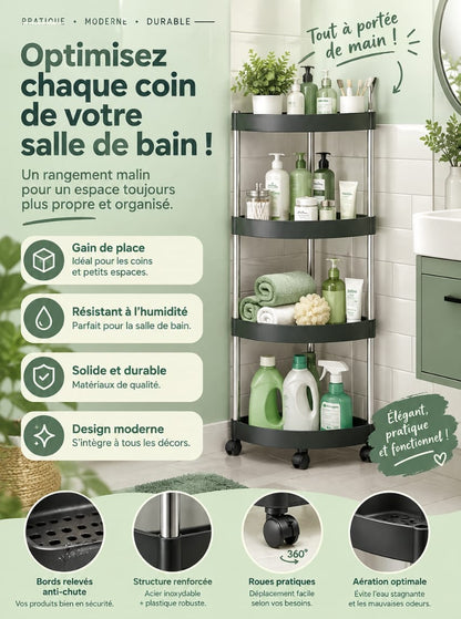 🚿 Etagère d’angle 4 niveaux avec roues rotatives