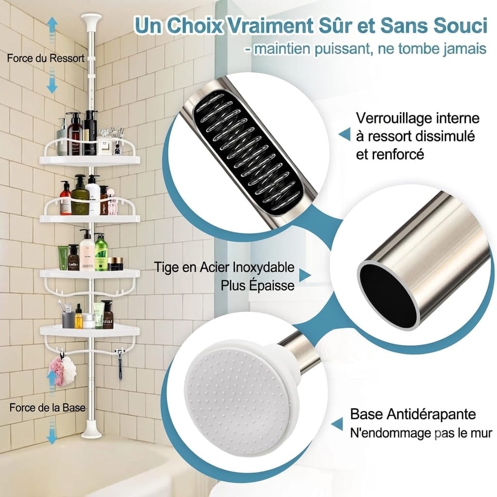 🛁Étagère d’angle télescopique ajustable 4 Niveaux