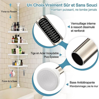 🛁Étagère d’angle télescopique ajustable 4 Niveaux