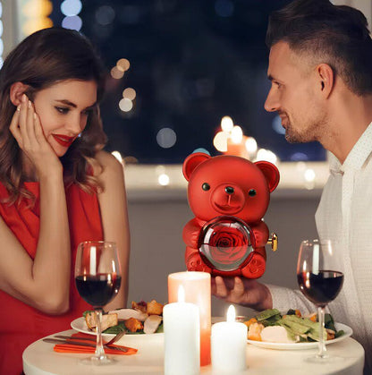 🧸Ourson à Rose Éternelle avec collier – Le Cadeau Ultime pour la Saint-Valentin
