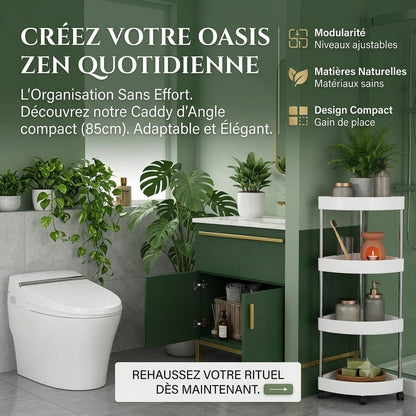 🚿 Etagère d’angle 4 niveaux avec roues rotatives