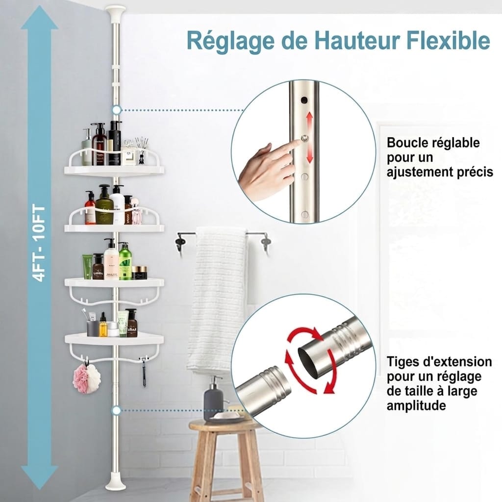 🛁Étagère d’angle télescopique ajustable 4 Niveaux
