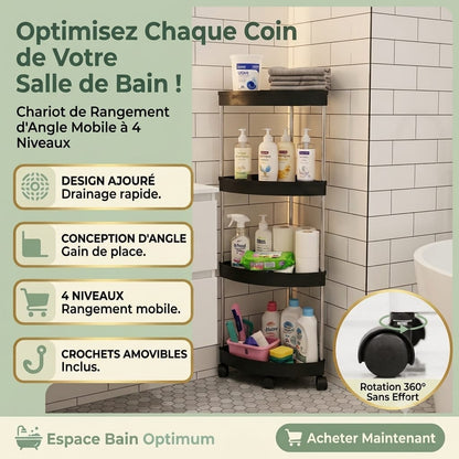 🚿 Etagère d’angle 4 niveaux avec roues rotatives