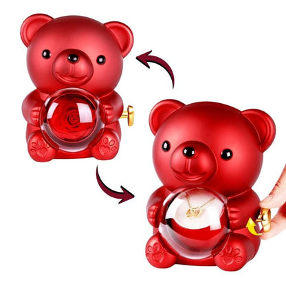 🧸Ourson à Rose Éternelle avec collier – Le Cadeau Ultime pour la Saint-Valentin