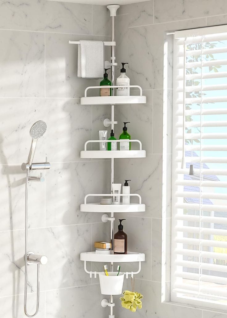 🛁Étagère d’angle télescopique ajustable 4 Niveaux