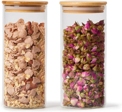 🏡Lot de 4 Bocaux en Verre avec Couvercle en Bambou (1,2L-950ml -750ml -550ml)