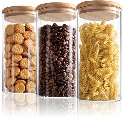 🏡Lot de 4 Bocaux en Verre avec Couvercle en Bambou (1,2L-950ml -750ml -550ml)