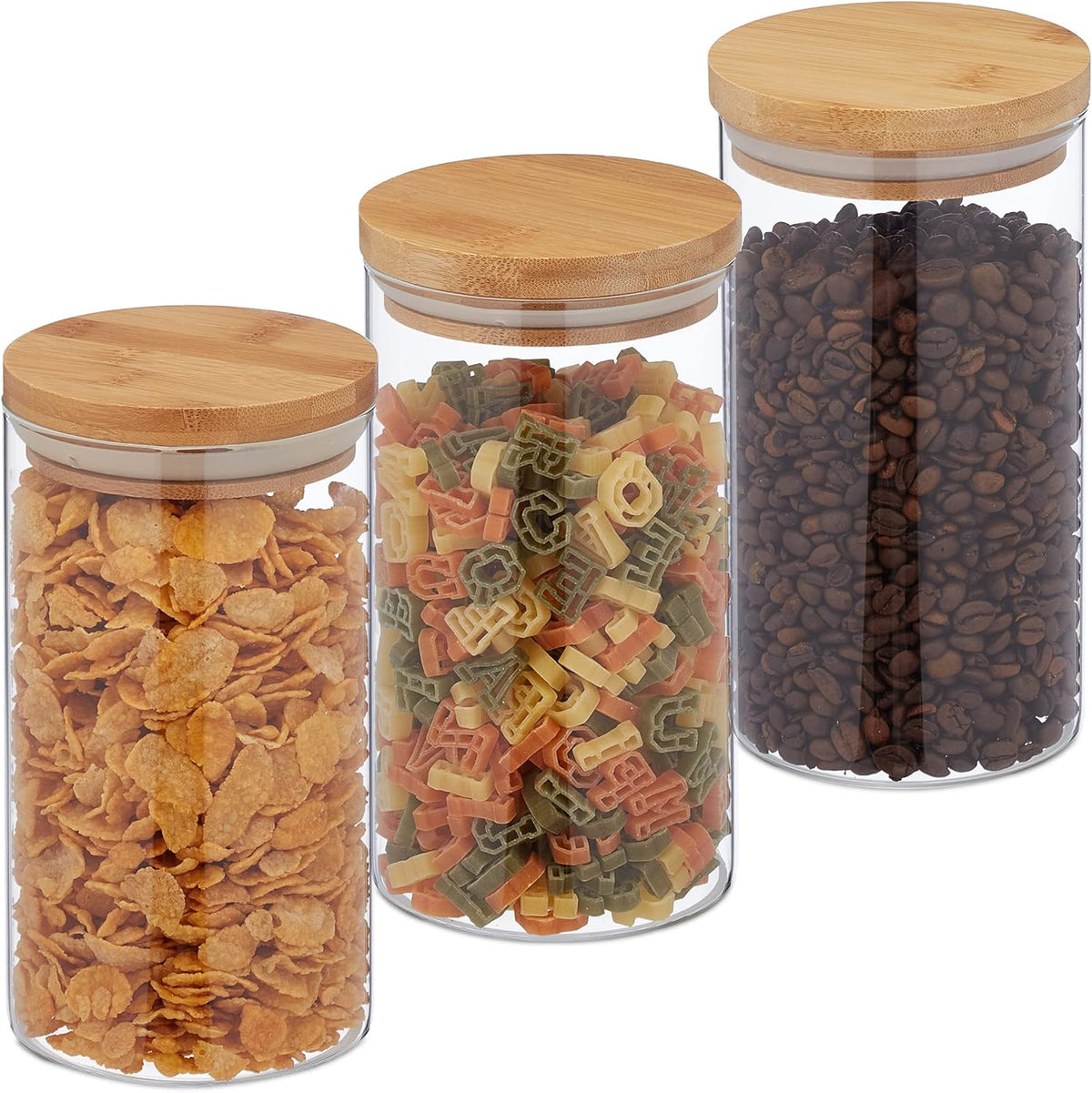 🏡Lot de 4 Bocaux en Verre avec Couvercle en Bambou (1,2L-950ml -750ml -550ml)