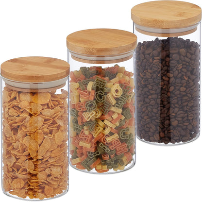 🏡Lot de 4 Bocaux en Verre avec Couvercle en Bambou (1,2L-950ml -750ml -550ml)
