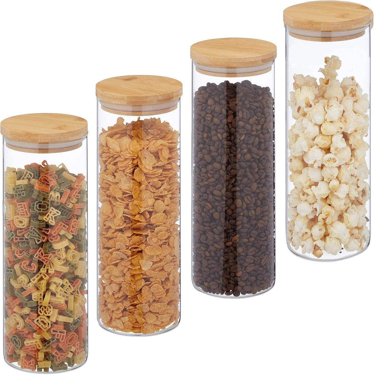 🏡Lot de 4 Bocaux en Verre avec Couvercle en Bambou (1,2L-950ml -750ml -550ml)