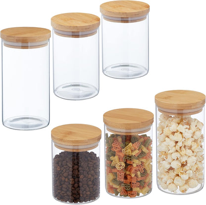 🏡Lot de 4 Bocaux en Verre avec Couvercle en Bambou (1,2L-950ml -750ml -550ml)