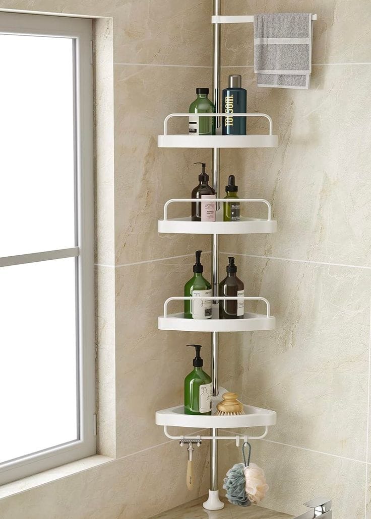 🛁Étagère d’angle télescopique ajustable 4 Niveaux