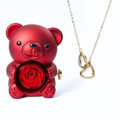 🧸Ourson à Rose Éternelle avec collier – Le Cadeau Ultime pour la Saint-Valentin