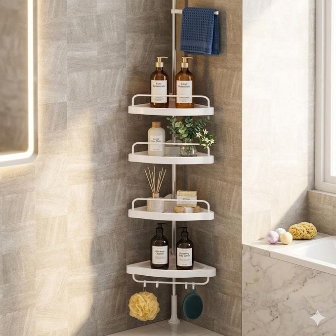 🛁Étagère d’angle télescopique ajustable 4 Niveaux