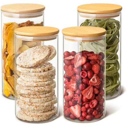 🏡Lot de 4 Bocaux en Verre avec Couvercle en Bambou (1,2L-950ml -750ml -550ml)